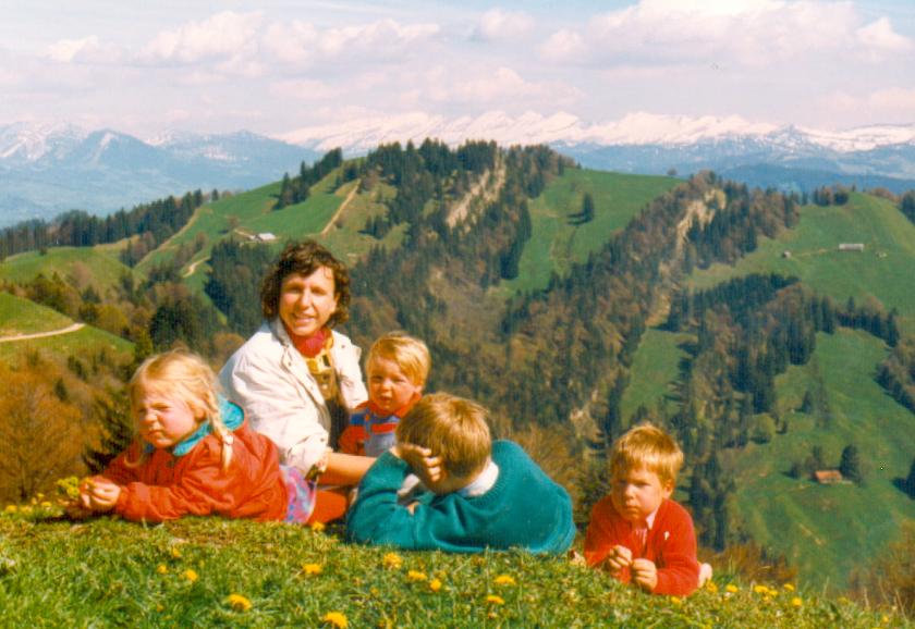 Blick vom Kreuzeck (Chrüezegg) im Zürcher Oberland zu den Churfirsten (27.05.1991 / WF)